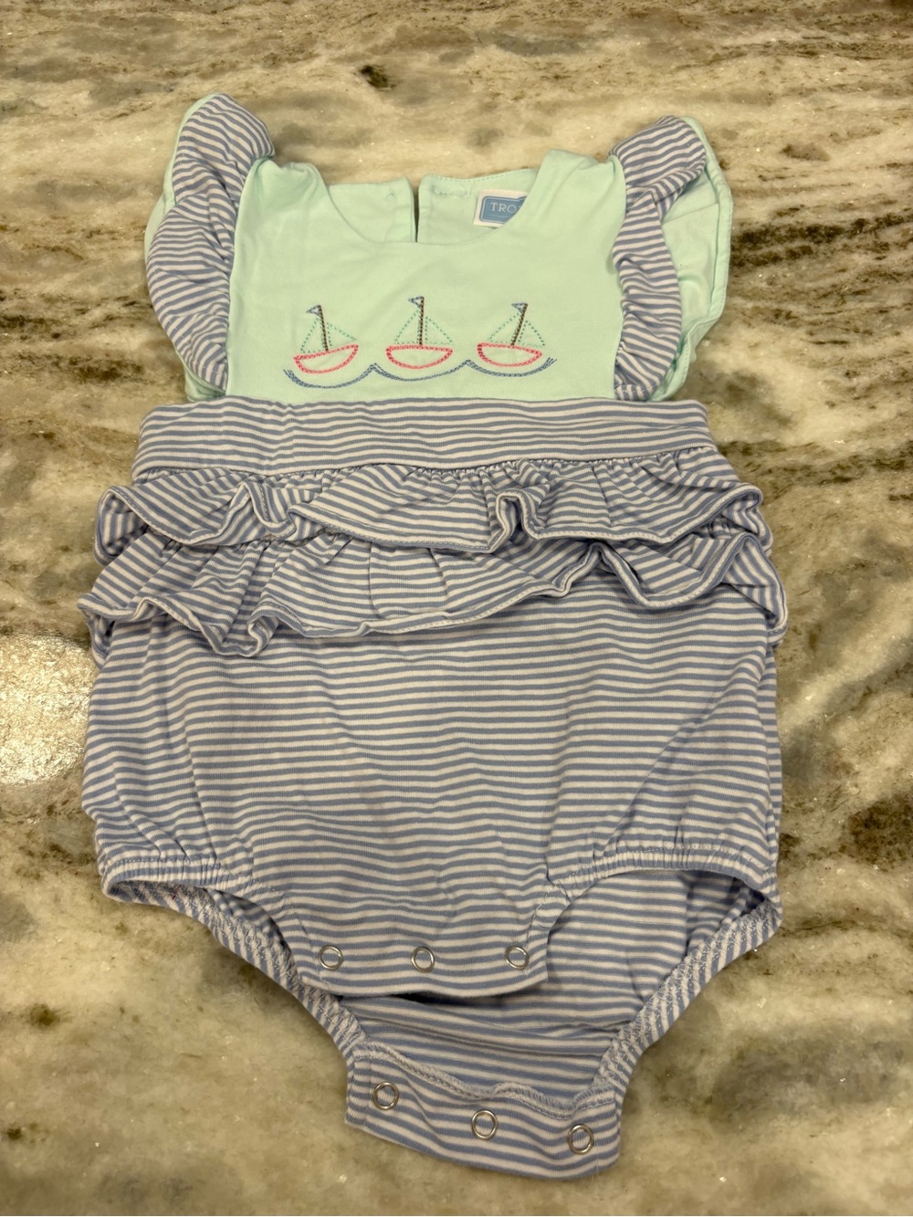 TRU Kids Mint Sailboat Ruffle One-Piece Bodysuit